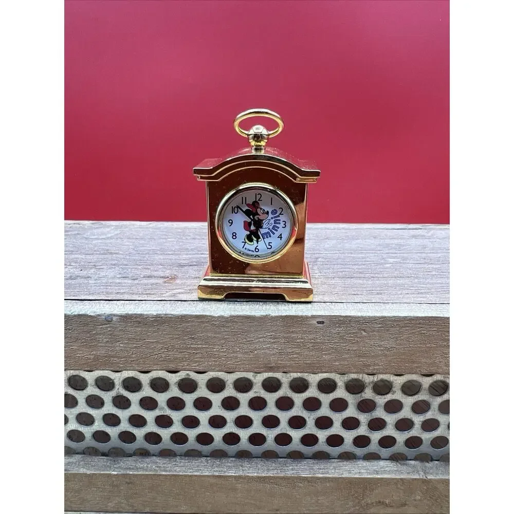 Vintage Minnie Mouse Small Brass Clock Analog Official Disney New Battery.